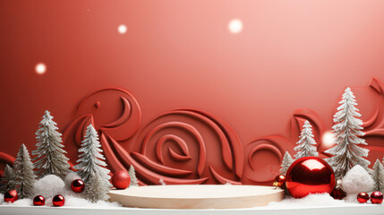A red background with a white base and a red ball on top