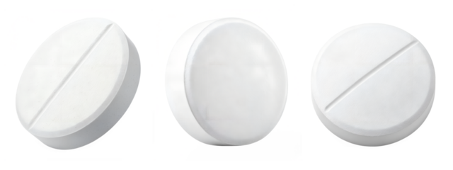 White round pills isolated on transparent background