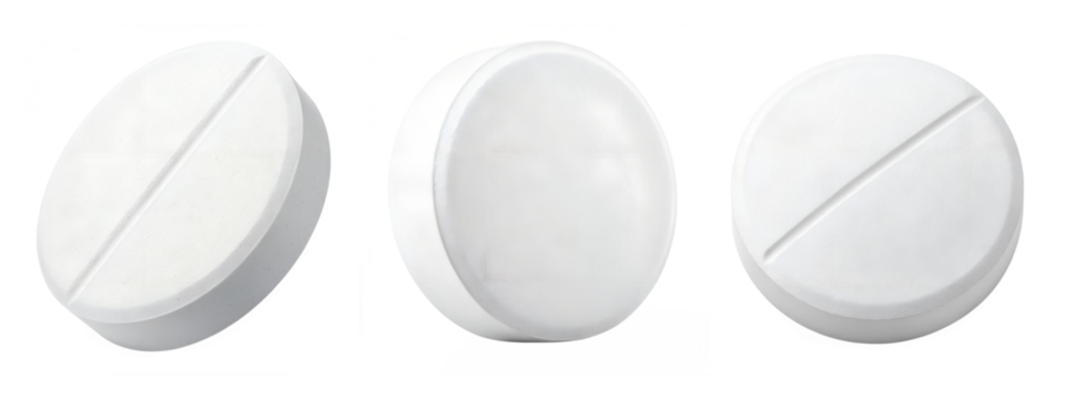 White round pills isolated on transparent background