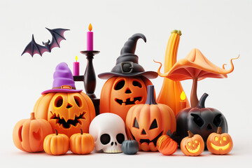 halloween pumpkins holiday theme on white background orange
