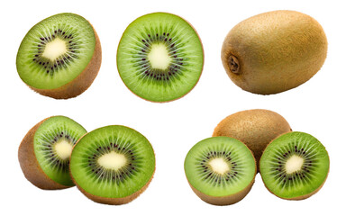 Fototapeta premium Kiwi slices and whole kiwis isolated on transparent background