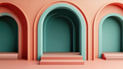 Three archways in a pastel color scheme.