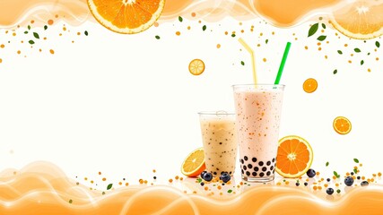 Orange Bubble Tea and Milkshake Cups -  Promotional Banner Art.