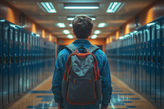 Student opening locker in hallway.