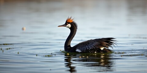 Preening Great Crested Grebe on Serene Lake
