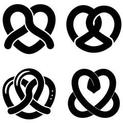 Four Variations of Pretzel Designs in Black and White Graphics Illustration
