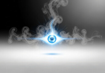 Fototapeta premium Artistic concept of Lord Shiva's third eye glowing over a minimal surface, surrounded by swirling smoke.