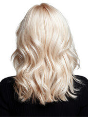 Naklejka premium Isolated Transparent Pastel blonde mid-length hair only with airy waves, mid-length pastel blonde hair isolated with elegant loose curls, pastel blonde airy hairstyle isolated on white for fashion use