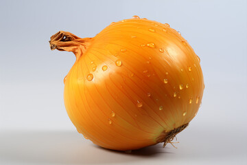Onion with water drops on the onion on white background.