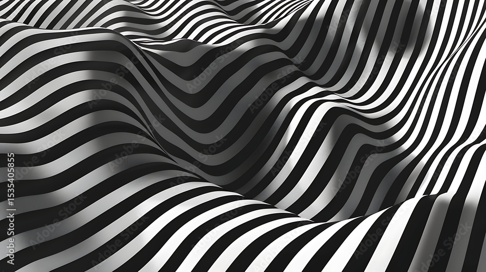 Aufkleber abstract black and white striped pattern with wavy lines creates a modern and visually interesting b