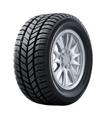 High-performance car tire with detailed tread pattern on alloy wheel