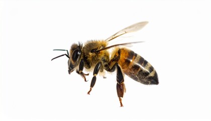 Honeybee isolated on white background in flight