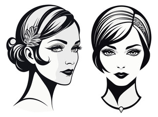 Gatsby glitz detailed side part up-do hair and One side bangs short bob with bejewelled headpiece in the Gatsby style era of 1920s