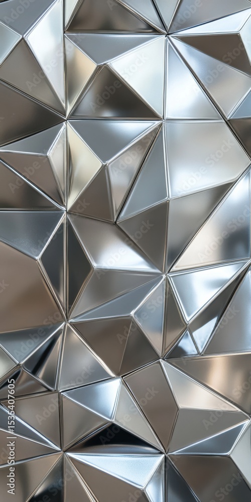 Poster reflective geometric surface featuring complex triangular patterns that create an eye-catching metal