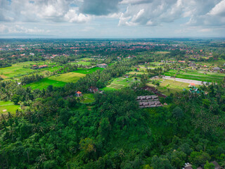 Experience Bali's vibrant greenery and picturesque fields from a breathtaking aerial perspective.