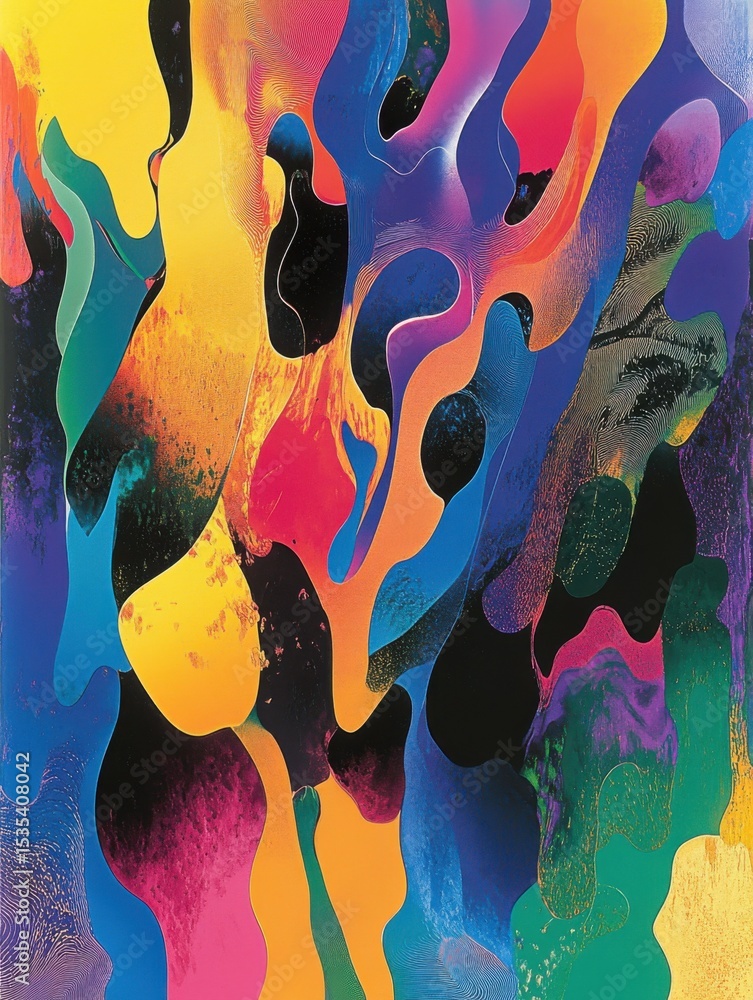Poster vibrant abstract waves of colorful shapes flowing together in a dynamic and energetic composition, e
