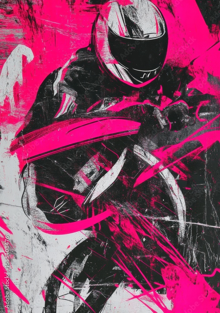 Poster dynamic burst of color: an abstract representation of a motorcyclist in motion captured through vivi