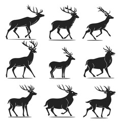 Fototapeta premium Deer Silhouette Vector Set of Wildlife Animal Graphic Icons