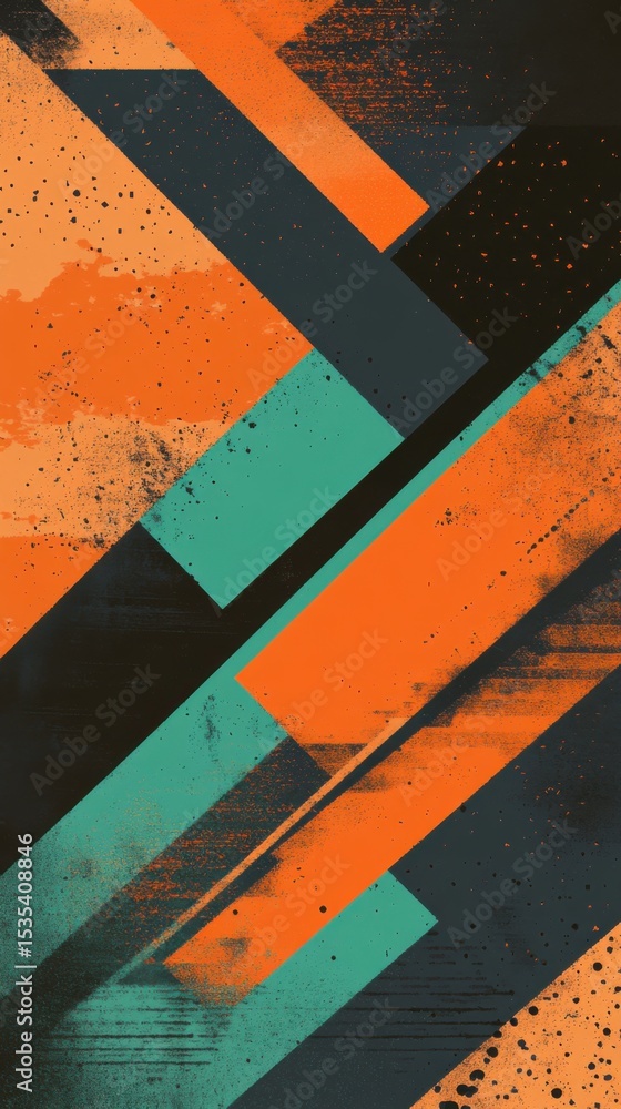 Poster dynamic abstract composition featuring bold geometric shapes and vibrant colors creating a striking 