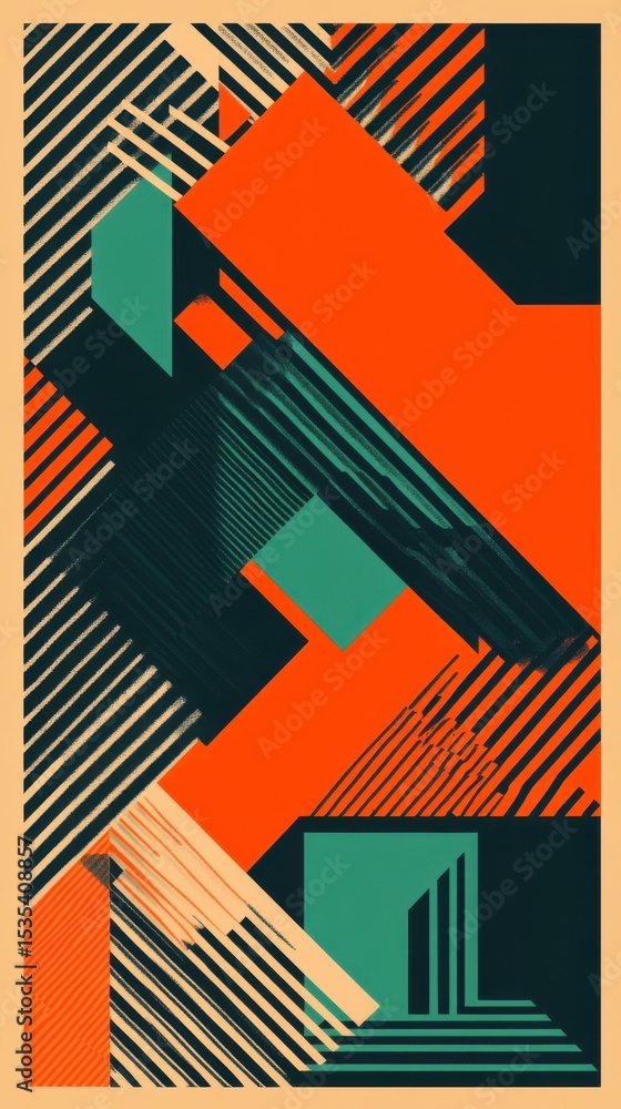Poster a vibrant composition of geometric shapes and bold colors creating an eye-catching abstract visual e