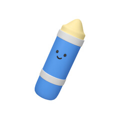 Blue crayon icon with smiley face isolated 3d render icon illustration