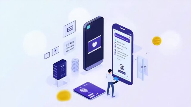 Isometric illustration of app development and server infrastructure management design