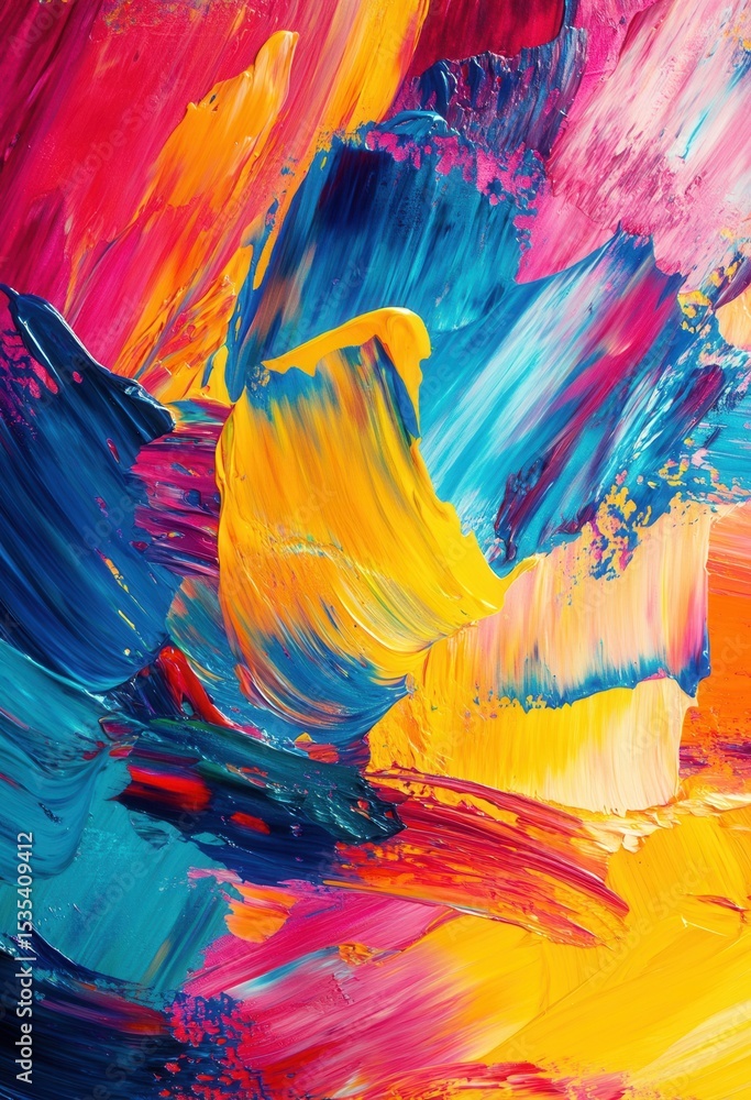 Poster a vibrant and colorful abstract expression of emotions through bold brushstrokes and dynamic swirls 