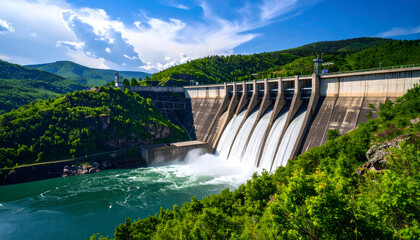 Peaceful Hydropower Dam with Flowing Water