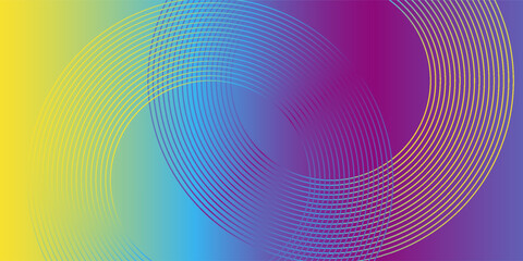 Abstract colorful geometric lines on dark blue background. Modern shiny color circle lines pattern. modern