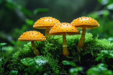 mushrooms on moss.