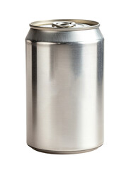 Silver aluminum can filled with beverage isolated on transparent background, cutout PNG