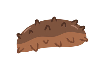 A simple and cute illustration of a sea cucumber. A brown, spiky sea creature.