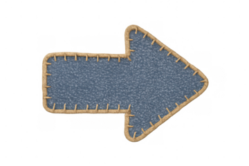 Textured denim arrow framed by rope stitching, transparent backdrop highlighting graphic design element with rustic charm