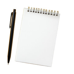Spiral bound notepad and black pen on white background ready for notes and ideas transparent background, cutout PNG