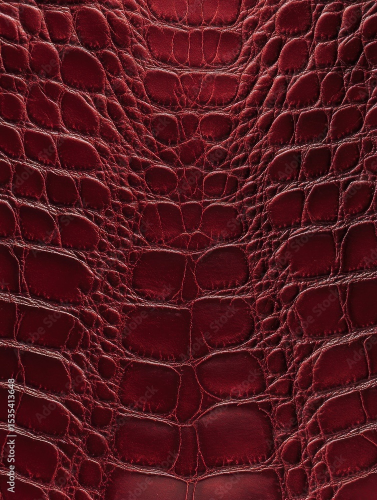Poster a close-up of luxurious red crocodile leather showcasing its unique texture and intricate patterns s