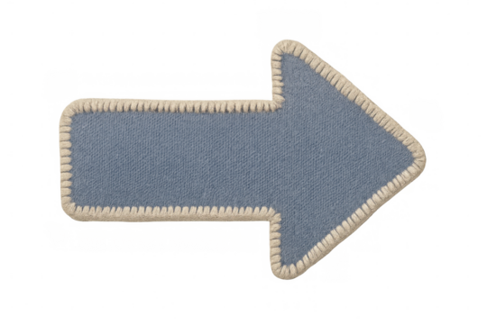 Denim arrow pointing right with white border stitching on a transparent background, perfect for scrapbooking or web design - Powered by Adobe