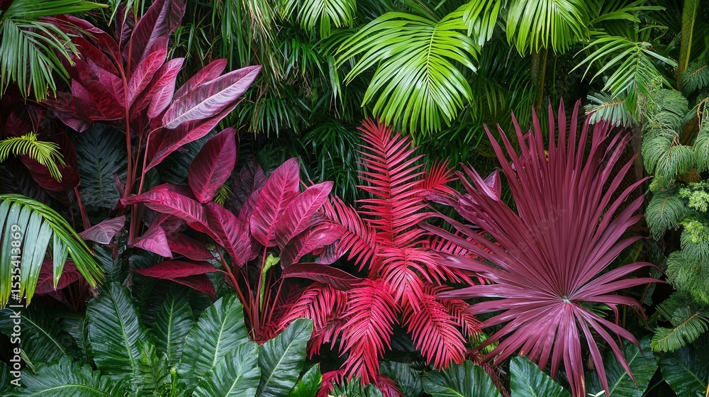 Fototapete purplish-red ferns and palms lend their rich colors to a lush and inviting environment, with plenty 