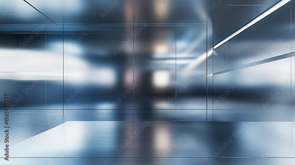 Poster reflective metallic surfaces paired with high-tech accents form a sleek abstract background with a f