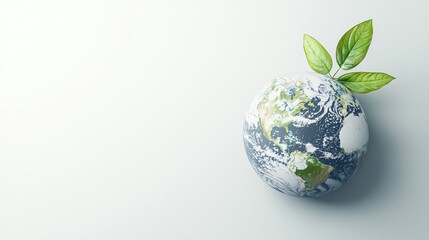 3D earth icon with leaf shoots, renewable energy and sustainability theme, clean transparent background