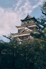 Fototapeta premium Scorcio del castello di Hiroshima tra la vegetazione.