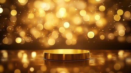 the podium gleams with elegance, surrounded by glowing, blurry bokeh lights that bring a magical touch to the atmosphere.