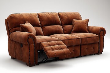 Classic brown leather sofa with cushions high resolution picture