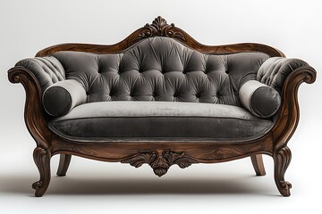 Classic carved wooden velvet sofa high resolution picture