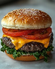Classic cheeseburger with lettuce and tomato high resolution picture