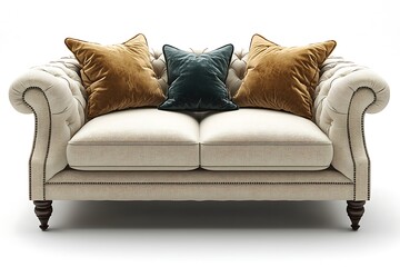 Classic cream sofa with bold pillows high resolution picture