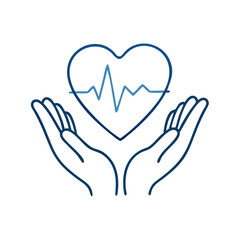 Heart with heartbeat in hands icon, ideal for promoting heart health awareness and patient-centered care in healthcare