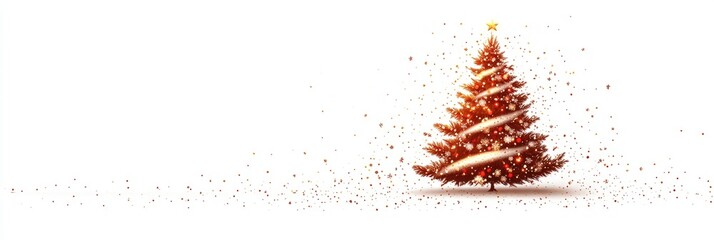 Red Christmas tree icon with glowing garland and falling glitter, perfect for holiday sale banners, festive email footers, or seasonal blog post dividers. Style: Digital art.

