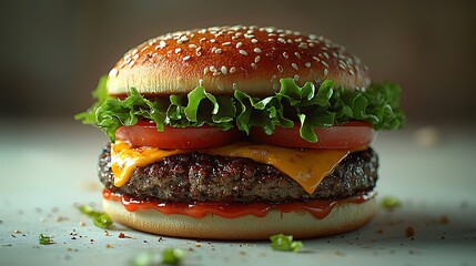 Classic grilled cheeseburger with tomato slice high resolution picture
