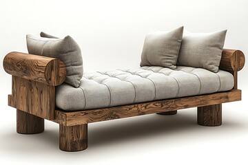 Classic tufted beige sofa wooden frame high resolution picture