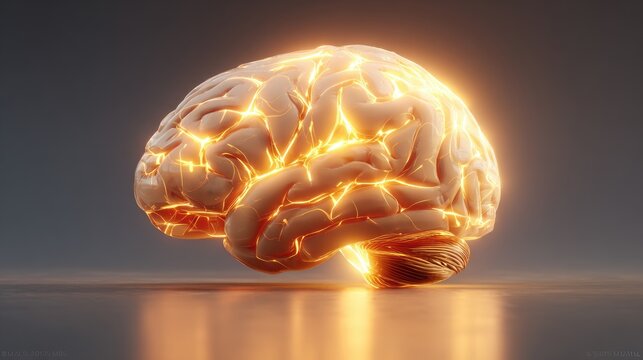 Illuminated human brain illustration.